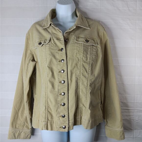 Chico's Corduroy Shacket Jacket Button Up Green Women's Size 1 M/8‎ - Picture 1 of 12